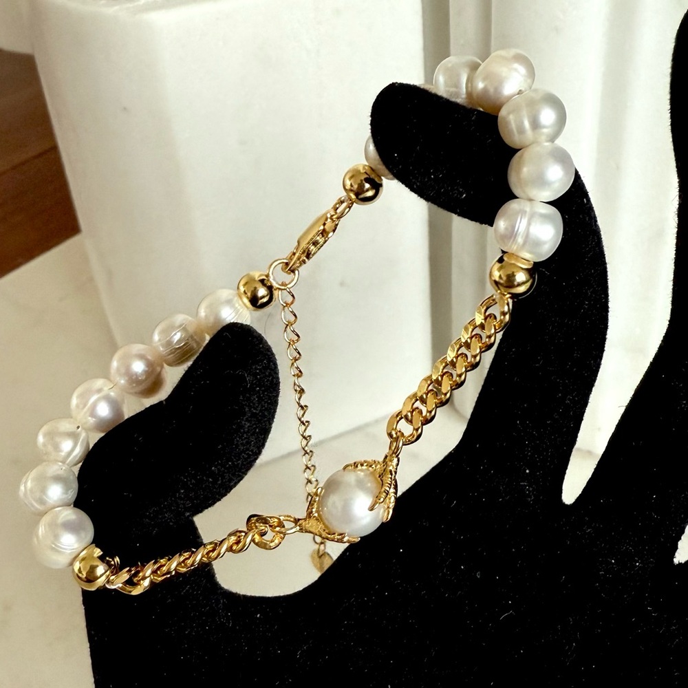 NWT 925 Silver Bracelet ZIYKRA JEWELRY Cuban Link & Pearl Claw 18K Gold Plated